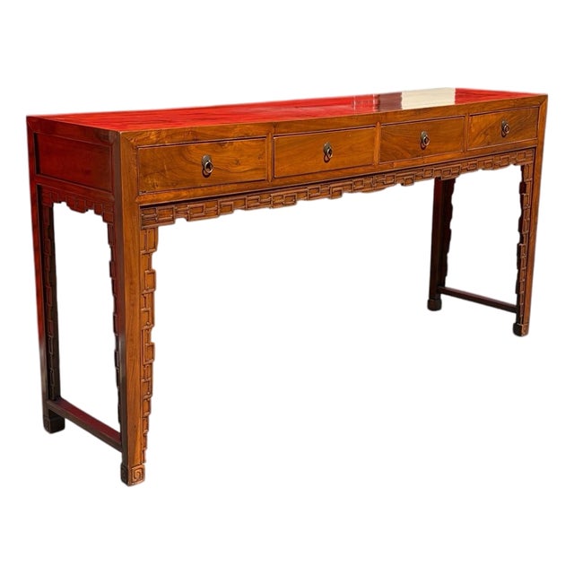 1920s Finely Carved Vintage High Waisted 3 Drawer Credenza Console Table For Sale