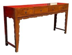 1920s Finely Carved Vintage High Waisted 3 Drawer Credenza Console Table