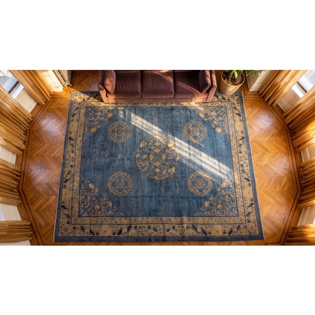 Blue Antique Chinese Silk Rug 8' 2" x 9' 4" For Sale - Image 8 of 9