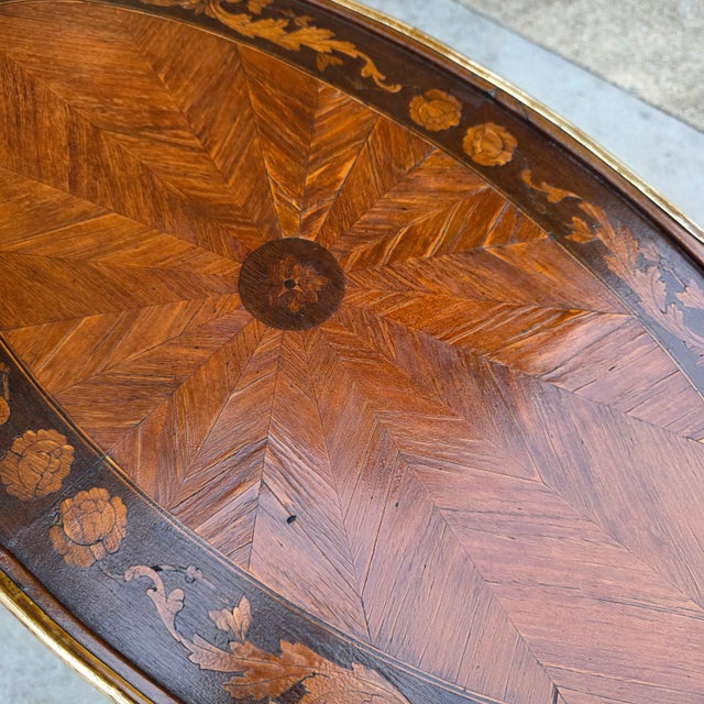 Antique 19th Century Pair of Louis XV Style Marquetry Side Table With Gilt Bronze Accents For Sale - Image 12 of 13