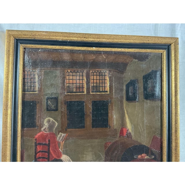 1920s Antique 1920 Dutch Interior Oil Painting M Fenneker After Pieter De Hooch For Sale - Image 5 of 8