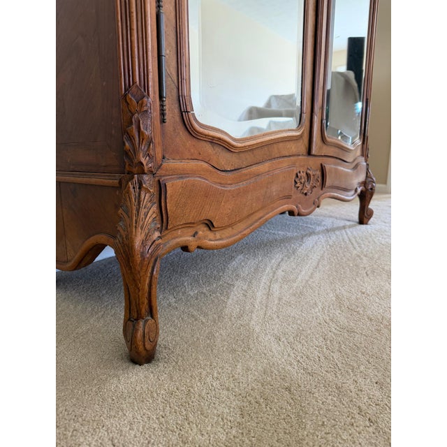 19th Century French Louis XV Style Walnut Armoire With Beveled Mirror Doors, Circa 1880 For Sale - Image 16 of 17