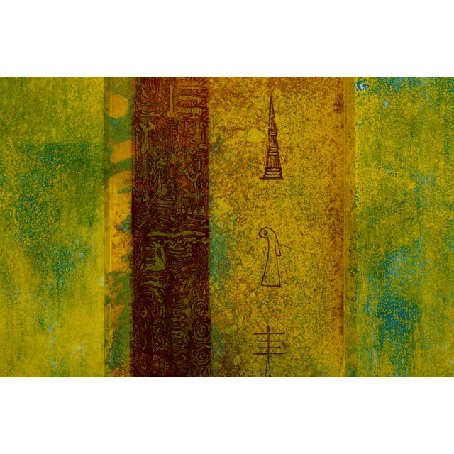 A signed 1988 work by swedish artist curt bjernevi, combining etching and monotype in a vivid composition from his...