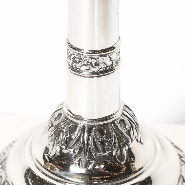 Pair of Silver Corinthian Column & Acanthus Sabbath Candlesticks by Ludwig Nast For Sale - Image 4 of 18