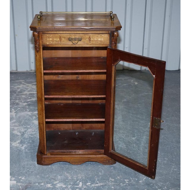 Victorian Pier Glazed Inlaid Walnut Marquetry Music Cabinet, 19th Century For Sale - Image 10 of 18