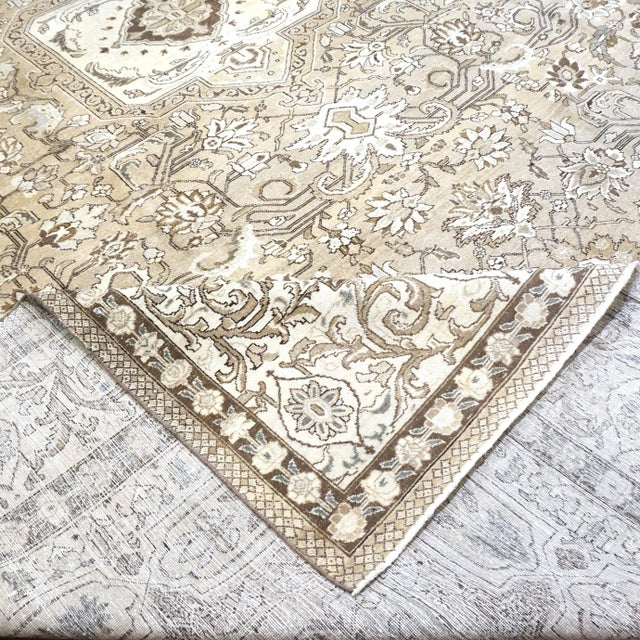 Antique Persian Tabriz Wool 15x20 Ivory, Gray, & Tan Handmade Oversized Area Rug #1142580 For Sale - Image 4 of 5
