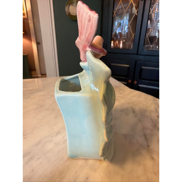 Mid-Century Modern Vintage McCoy Pottery Wall Pocket Pink Bird on Blue Flower For Sale - Image 3 of 5
