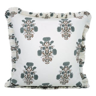 Fabdivine Handmade Block Printed Frill Cushion Cover Gray 26x26 Inch Thick Cotton White- Swadesh For Sale