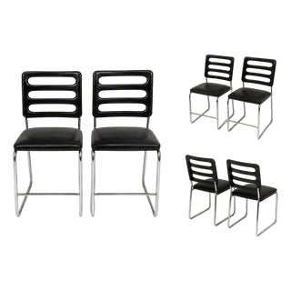 Vintage 1970s Chrome and Black Vinyl Bar Stools – Pair For Sale