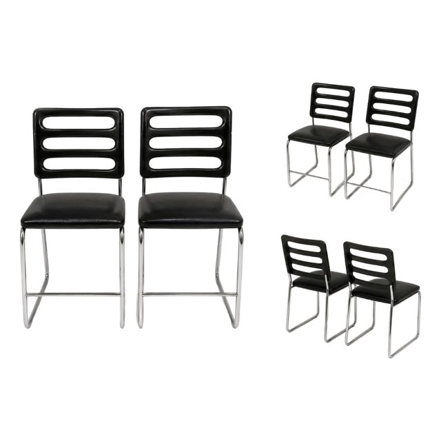 Vintage 1970s Chrome and Black Vinyl Bar Stools – Pair For Sale