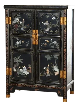 Early 20th Century Chinese Ebonized & Gilt Credenza With Figural & Floral Soap Stone Inlay 20thC