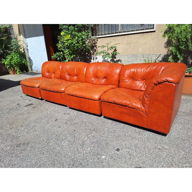 Modular Sofa in Brown Eco-Leather, 1970s, Set of 5, in Very Good conditions. Designed 1970 to 1979