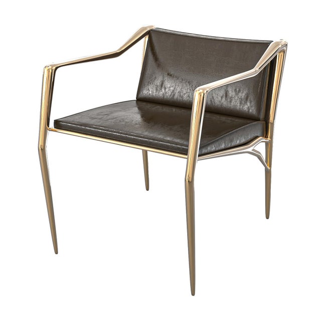 "Inizio" Dining Room Chair With Bronze and Tailor Made Leather For Sale In Los Angeles - Image 6 of 6