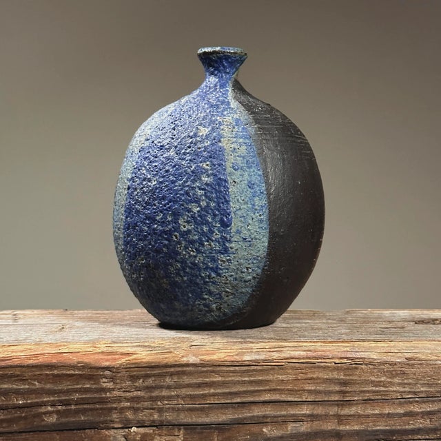 Mid-Century Modern Vintage Danish Modernist Stoneware Poured Matte Glaze Small Neck Vase For Sale - Image 3 of 6