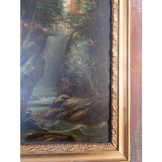 Wood 19th Century American Hudson River School Waterfall Landscape Painting For Sale - Image 7 of 11