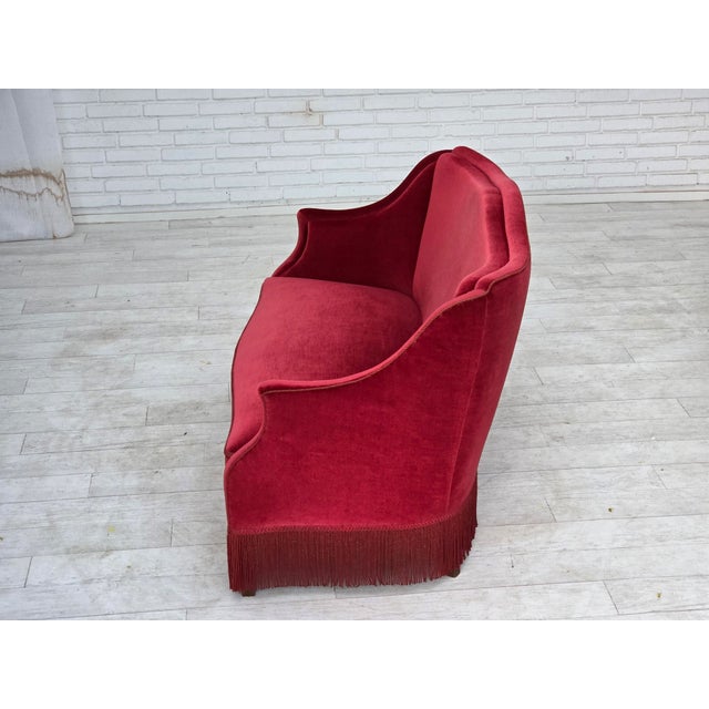 Danish 2-Seater Sofa in Red Velour with Ash Legs, 1970s For Sale - Image 14 of 18