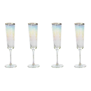 Kampari Triangular Champagne Flutes with Gold Rim, Luster, Set of 4