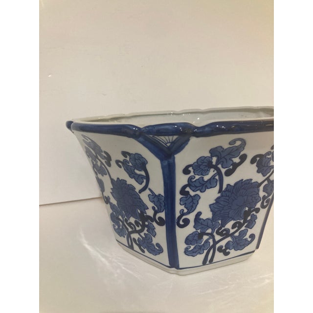Asian Blue and White Porcelain Cache Pot For Sale - Image 3 of 9