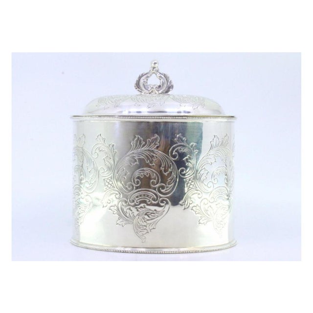 Silver Tea Box with Engraved Plant Motifs, Pearly Friezes Edge and Cut-Out Handle Lid For Sale - Image 5 of 8