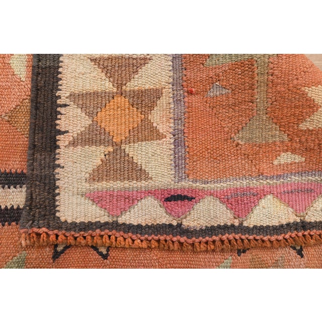 1970s Vintage Turkish Handmade Wool Cotton Orange Runner Rug For Sale In San Francisco - Image 6 of 11