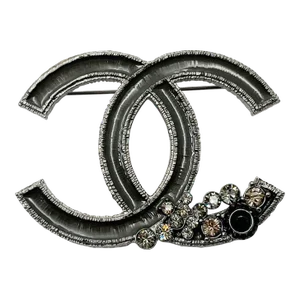 Chanel Grey Enamel CC Corner Crystals Large Brooch