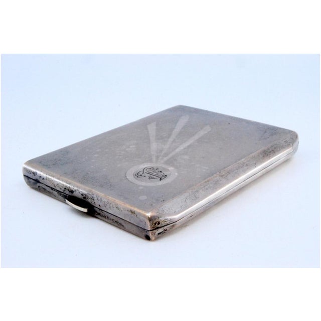 Silver Cigarette Case with Three Raised Stripes on the Lid For Sale - Image 3 of 11