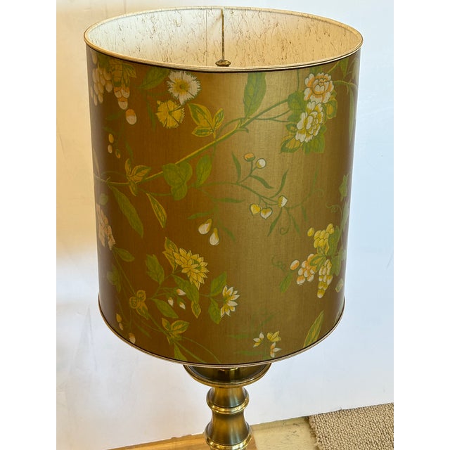Metal Tall Brass Stiffel Table Lamp With Gorgeous Painted Shade For Sale - Image 7 of 15