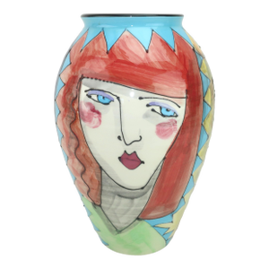 Denise Ford Portrait Decorated Ceramic Faces Vase, 1980's