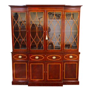 1990s Kindel Masterworks Winterthur Mahogany Inlaid Bookcase Cabinet Breakfront