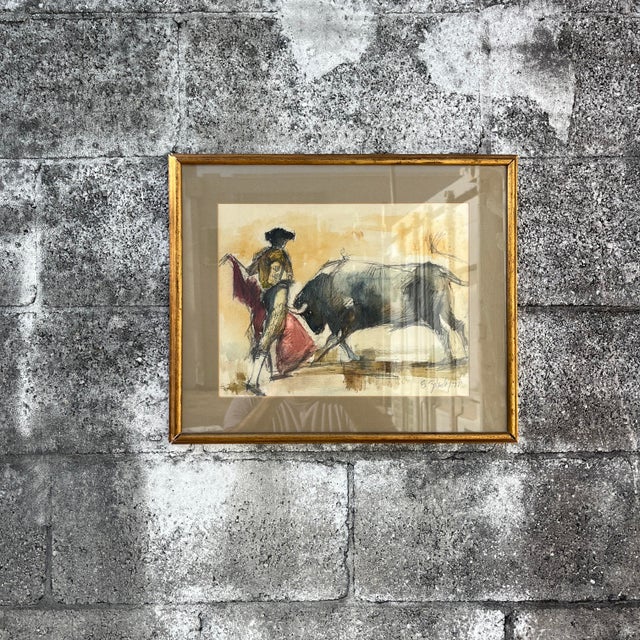 Original Mid-Century Watercolor and Ink Drawing Framed and Signed by the Artist. For Sale In Miami - Image 6 of 17