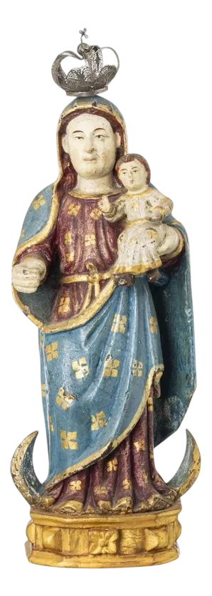 Indo-Portuguese Sculpture of Our Lady with the Boy Jesus, 17th Century, Set of 2