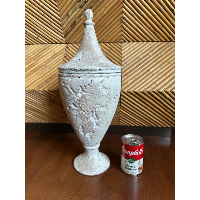 French Vintage 19” French Whitewash Terracotta Lidded Urn For Sale - Image 3 of 13
