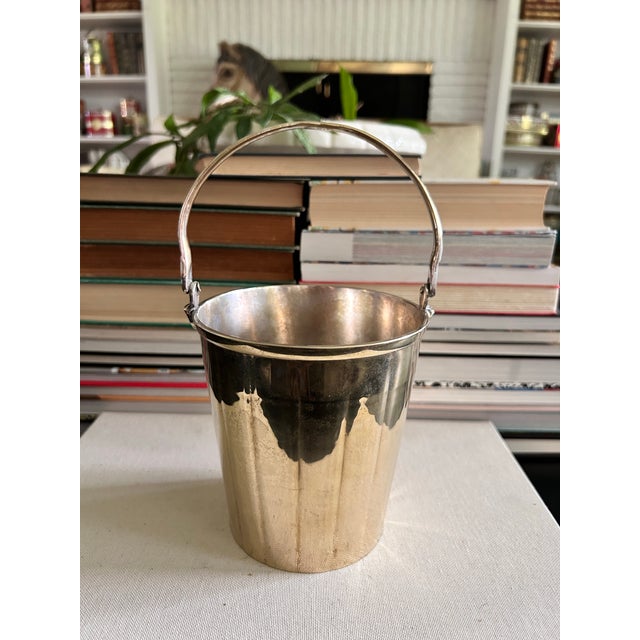 Metal Vintage Silverplate Brass Petite Ice Bucket With Swing Handle For Sale - Image 7 of 12
