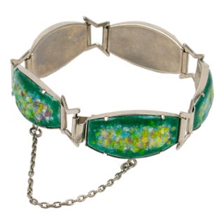 Limoges Green Enamel and Pate De Verre Link Bracelet For Sale