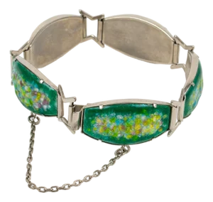 Limoges Green Enamel and Pate De Verre Link Bracelet