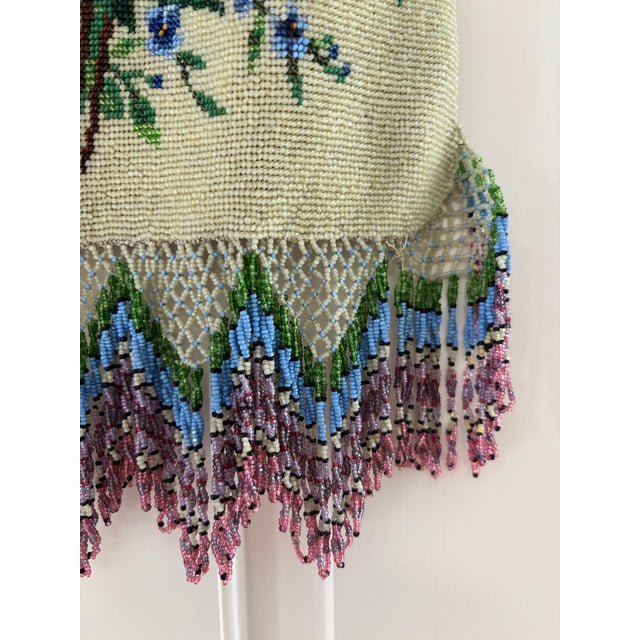 Art Deco Antique Micro Beaded Handbag Floral on Chain For Sale - Image 3 of 7