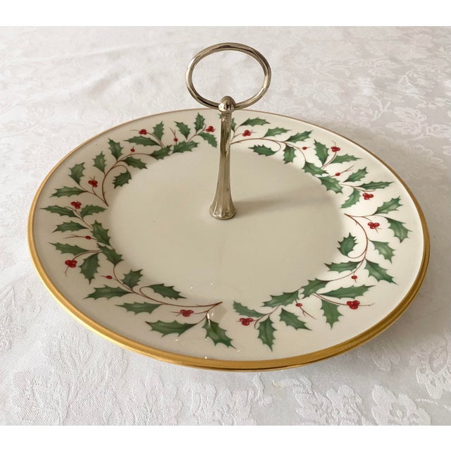 Vintage Lenox Holiday Round Serving Plate With Handle Excellent Condition For Sale - Image 11 of 11
