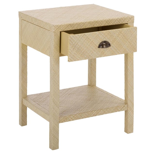 Wood Apis Raffia 1 Drawer 1 Shelf Accent Table in Natural For Sale - Image 7 of 9