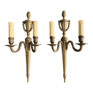 1880 Louis XVI Style Two-Light Wall Sconces - a Pair For Sale