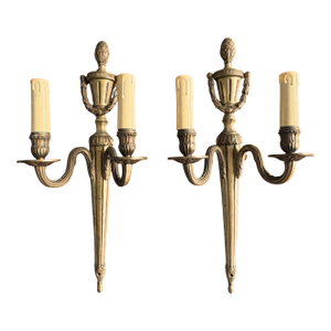 1880 Louis XVI Style Two-Light Wall Sconces - a Pair