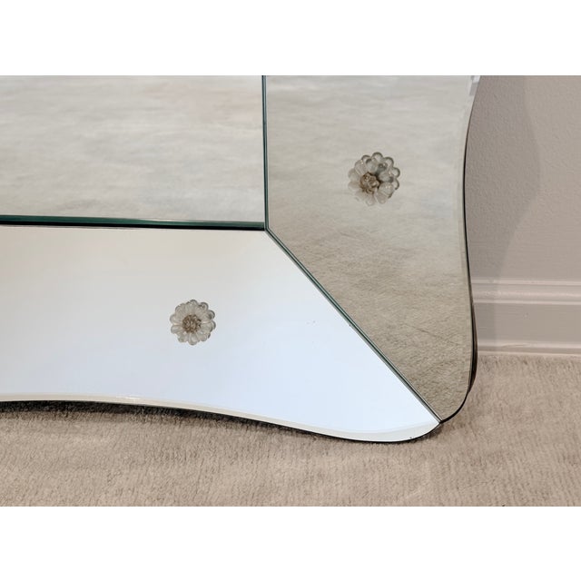Glass Monumental Art Deco Venetian Scalloped Mirror With Etched Glass Floral Motif, 1950s For Sale - Image 7 of 10