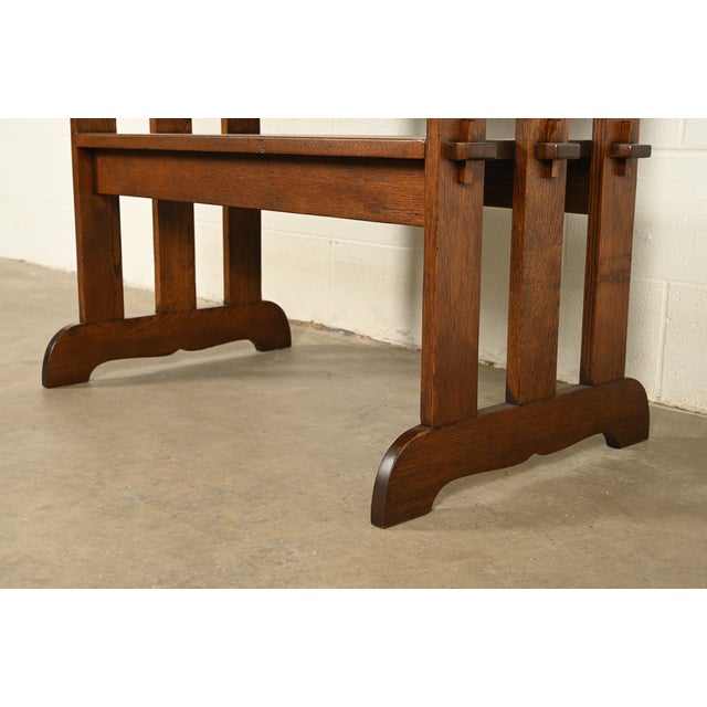 Wood Stickley Style Antique Mission Oak Arts & Crafts Metamorphic Library Table Monk's Chair | Newly Refinished For Sale - Image 7 of 15