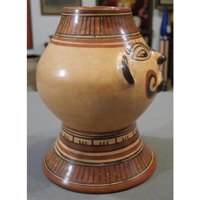 Traditional Vintage Mid 20th Century Costa Rican Pre-Columbian Style Nicoya Pottery Pataky Polychrome Anthropomorphic Head Footed Effigy Vessel For Sale - Image 3 of 6