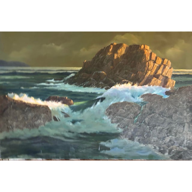 Impressionist Large Vintage Seascape Oil Painting of a Rocky Coast For Sale - Image 3 of 8