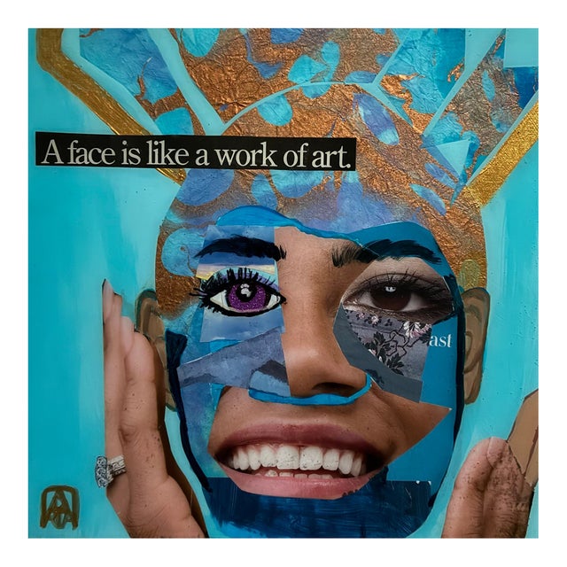A Face Is Like a Work of Art Original Collage by Adria Becker For Sale