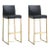 Denmark Black Vegan Leather & Gold Steel Bar Stools - Set of 2 For Sale