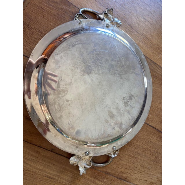 Art Nouveau Cut Crystal Serving Platter with Silver-Plated Metal and Vine Leaves, 1900 For Sale - Image 4 of 5