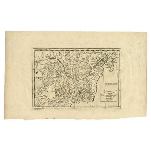 Antique map titled 'A Map of Eastern Tartary as Surveyed by the Jesuits in 1709, 10 & 11'. The map covers much of the...