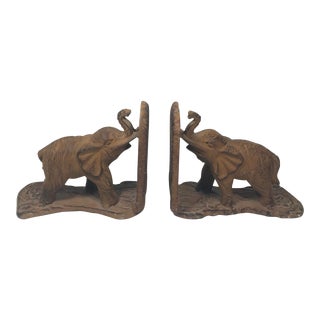 Cast Metal Elephant Bookends - a Pair For Sale