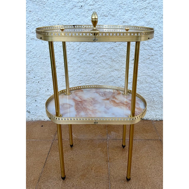 Metal Mid-Century Brass and Fiberglass Two Tier Side Table, 1960 For Sale - Image 7 of 11